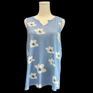 👗5/$25 - Blue Floral Print Sleeveless Top w/ Faux Pearl Button Detail